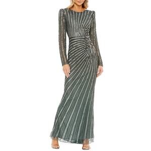 Mac Duggal Sequined Long Sleeve Column Evening Gown Gray Size 14 Dress